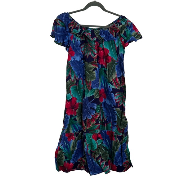 Hilo Hattie Dresses & Skirts - Hilo Hattie Hawaii Muumuu Dress Size L Blue Red‎ Hibiscus Floral Tropical Beachy